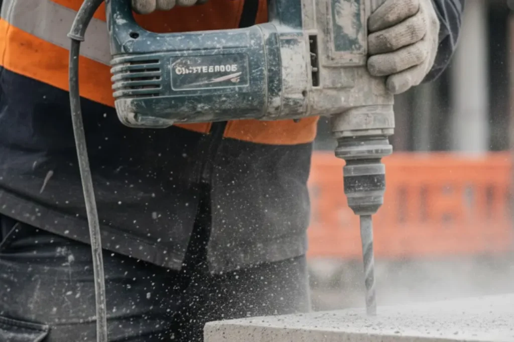 Concrete Drilling Auckland technician performing controlled drilling on concrete using professional power tools.